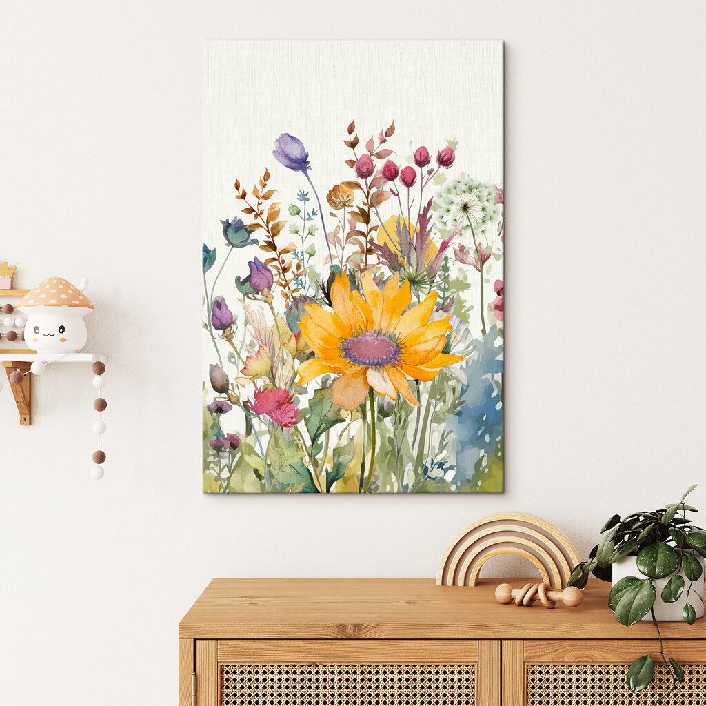 Girasole tra boccioli rosa — ambiente 1