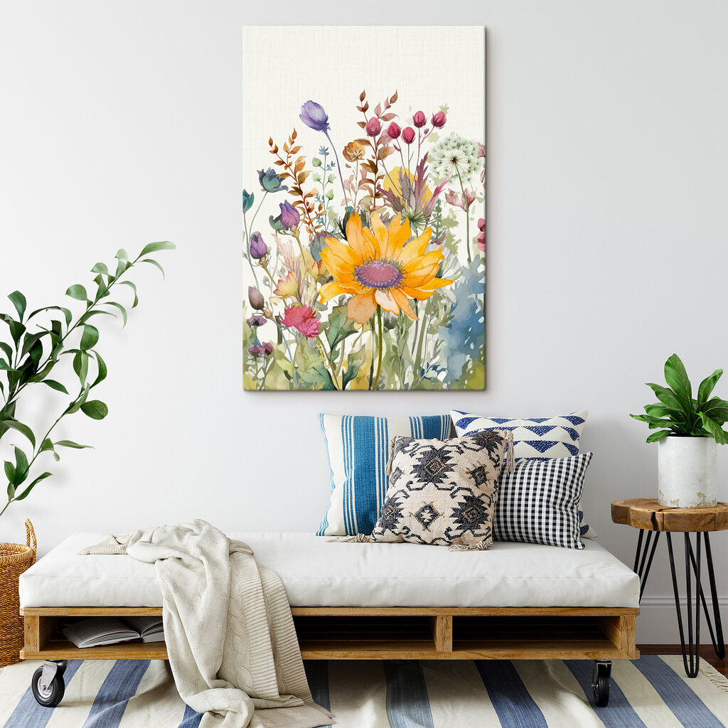Girasole tra boccioli rosa — ambiente 2