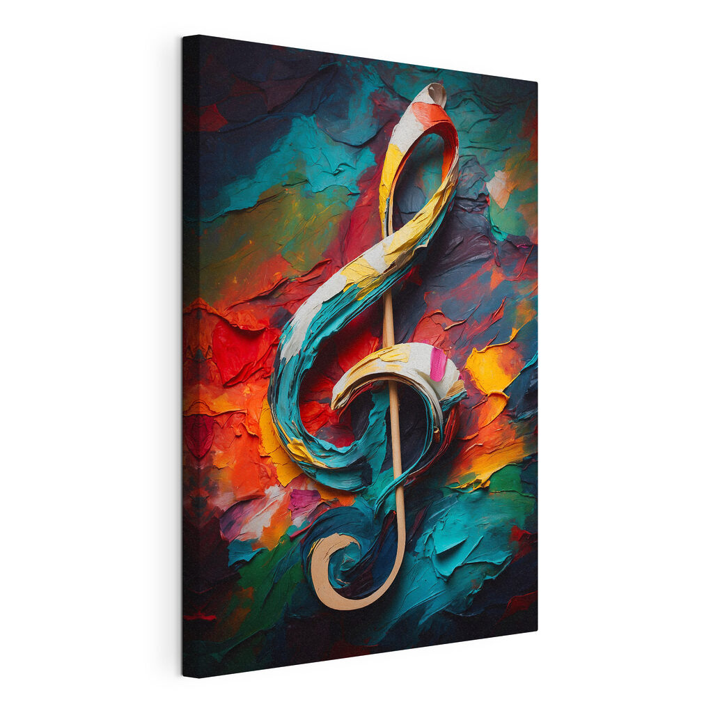 Chiave di violino colorata, tela tesa e bordo avvolto