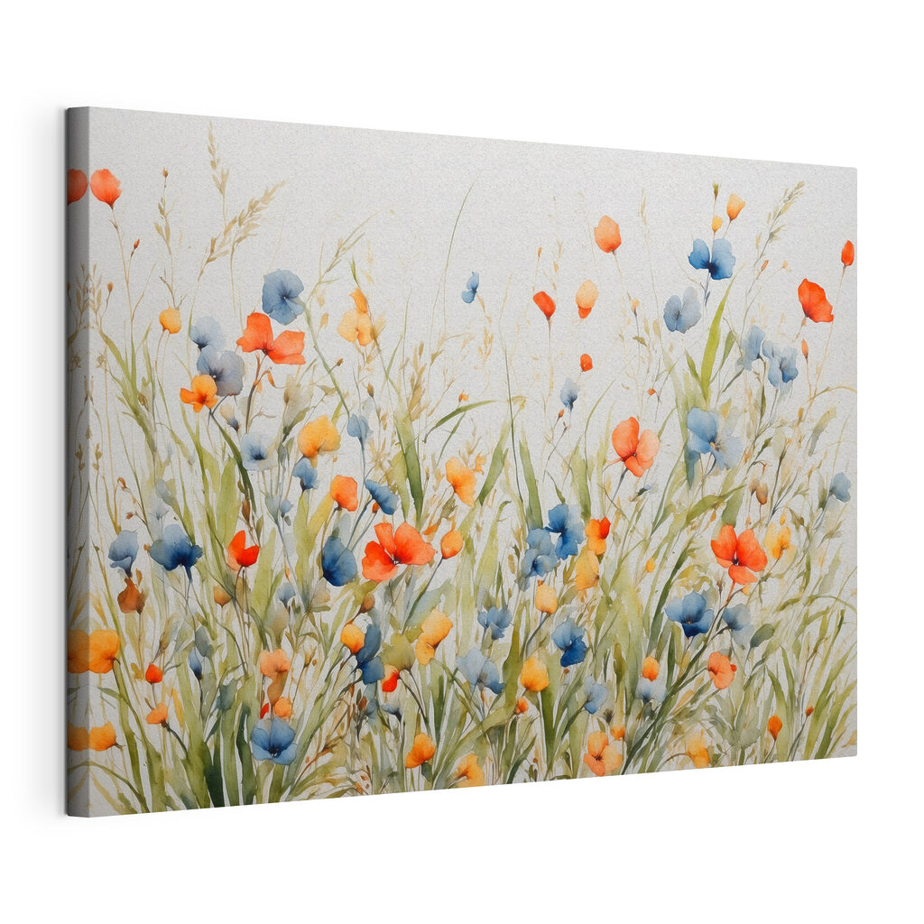 Fiori di campo bicolore, tela tesa e bordo avvolto