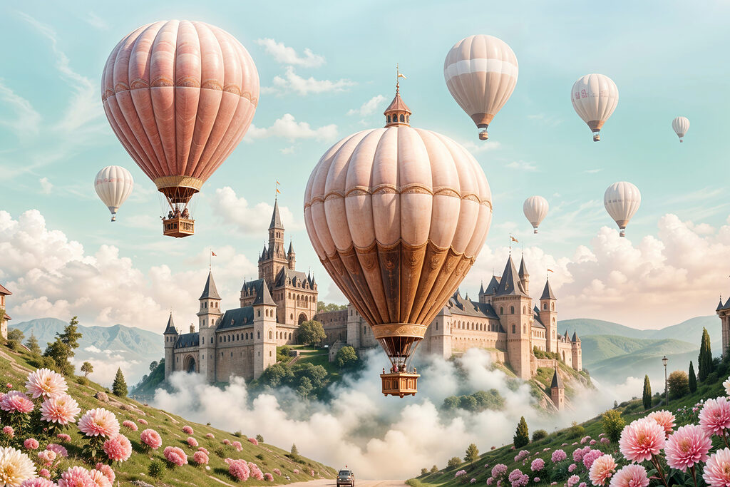 Mongolfiere sopra il castello — design completo