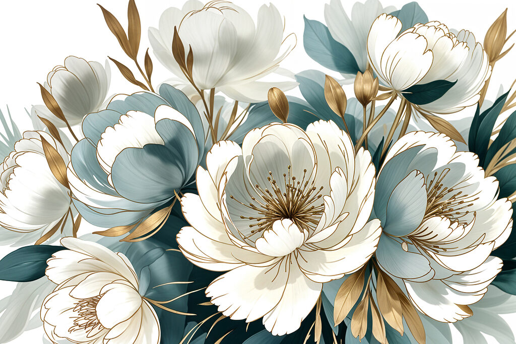 Fiori bianchi, ombre blu — design completo