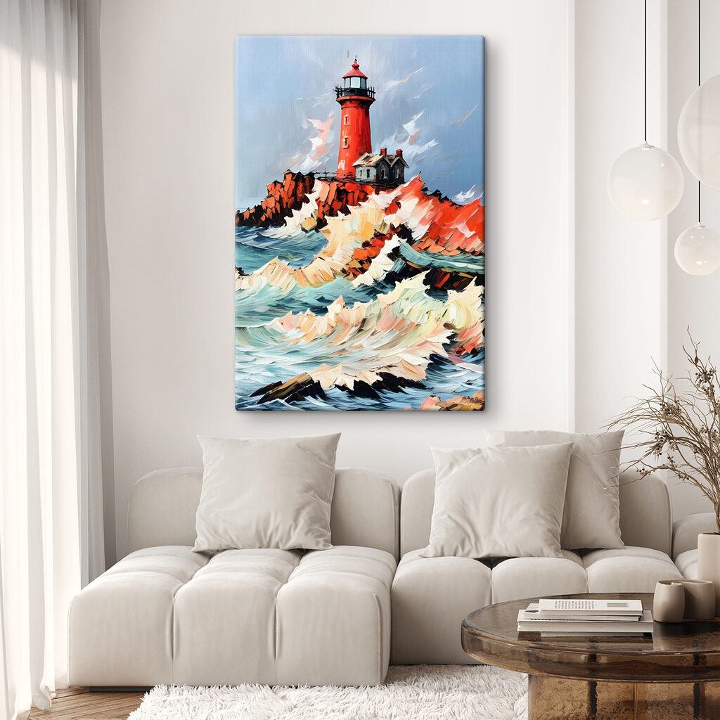Faro rosso sulla risacca — ambiente 1