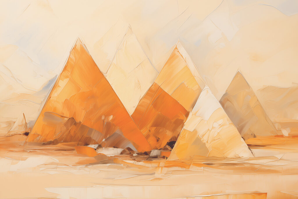Tre piramidi nel deserto — design completo