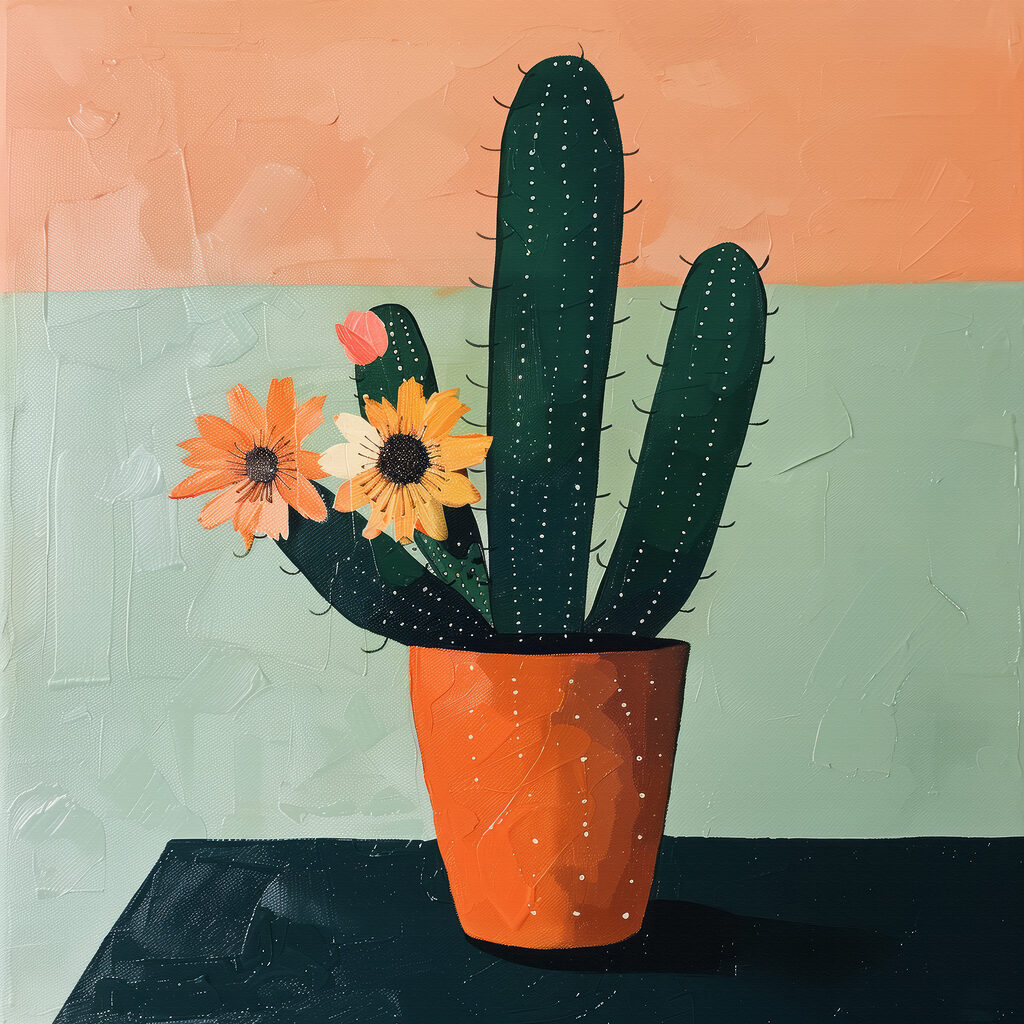 Cactus con fiori arancio — design completo
