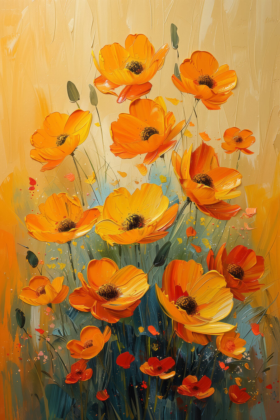 Fiori arancio su giallo — design completo