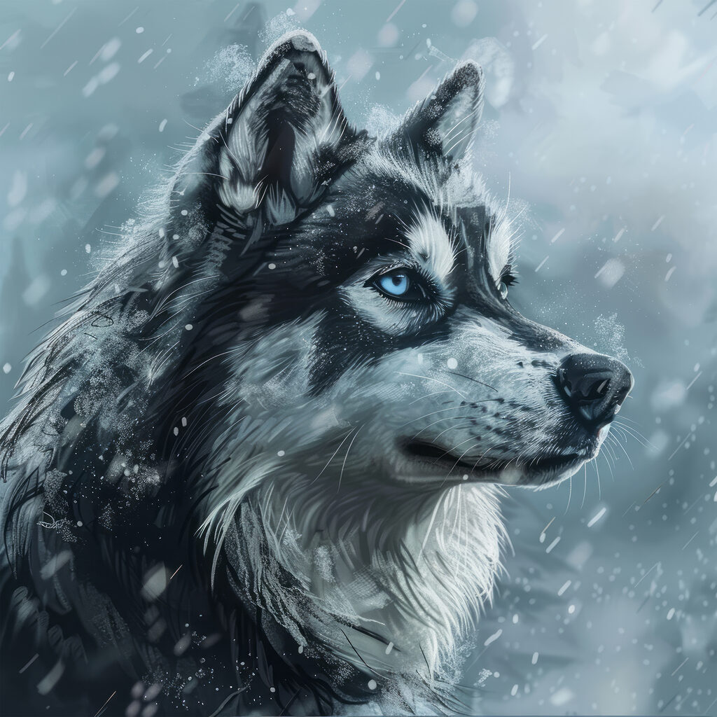 Husky nella neve — design completo