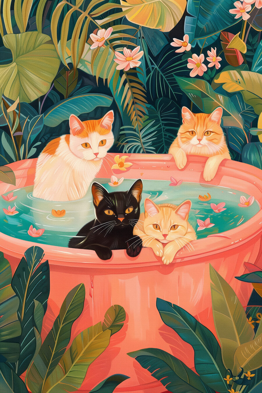 Gatti nella vasca tropicale — design completo