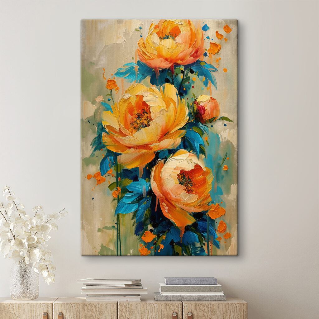 Rose gialle tra pennellate — ambiente 1