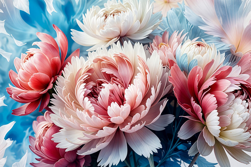Peonie rosa su blu — design completo