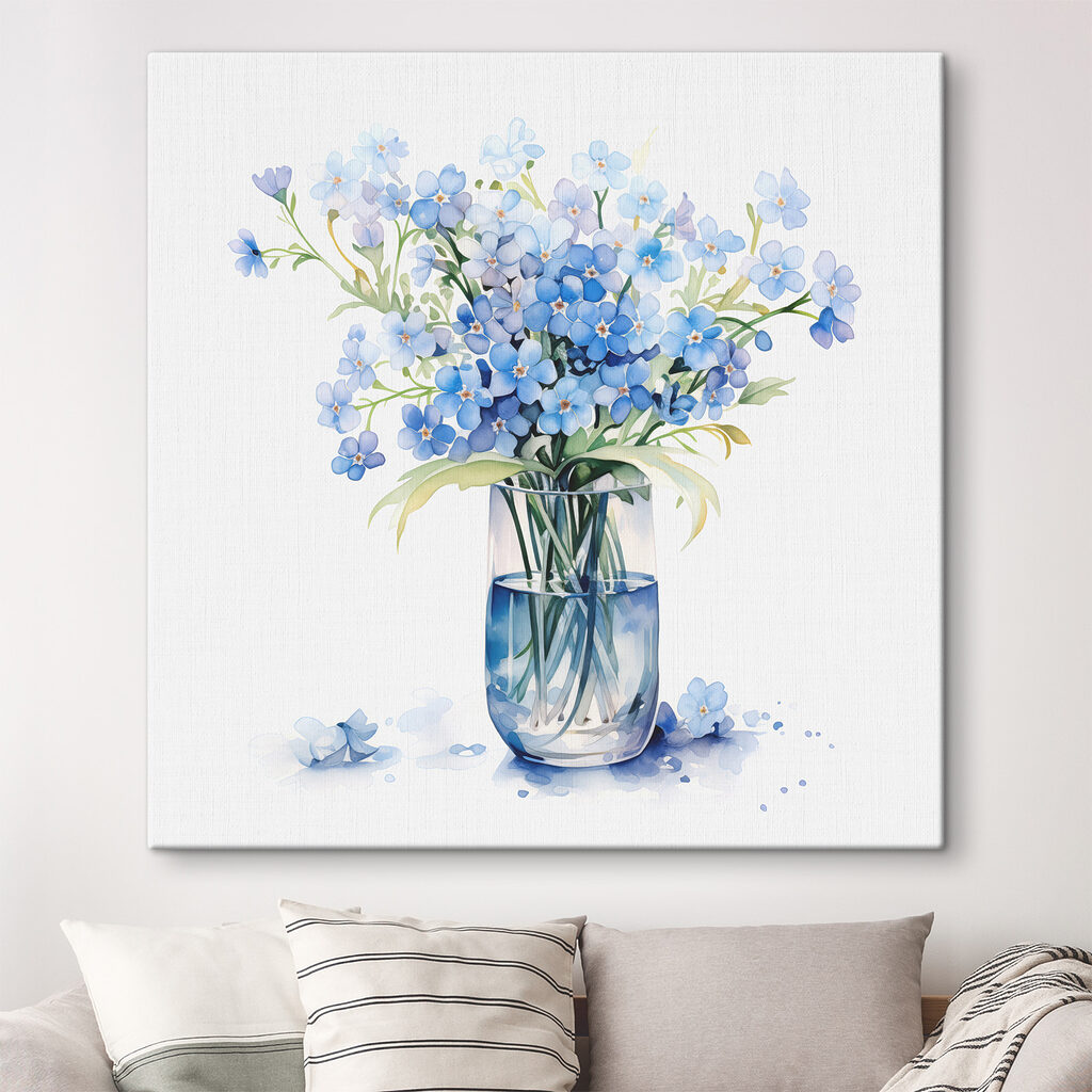 Miosotidi in vetro blu in un ambiente