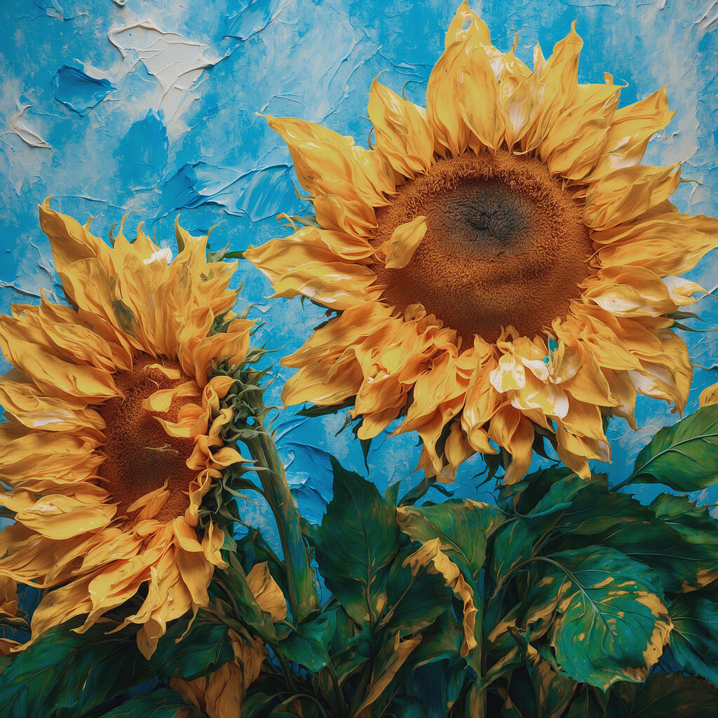 Due girasoli su azzurro — design completo