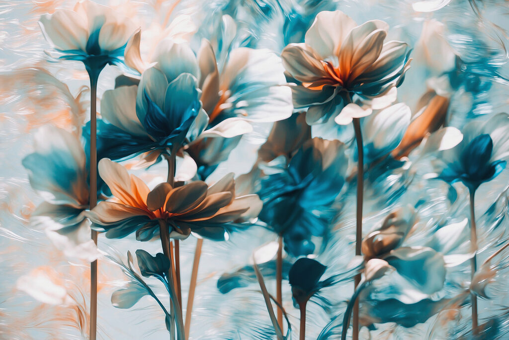 Fiori blu su steli — design completo