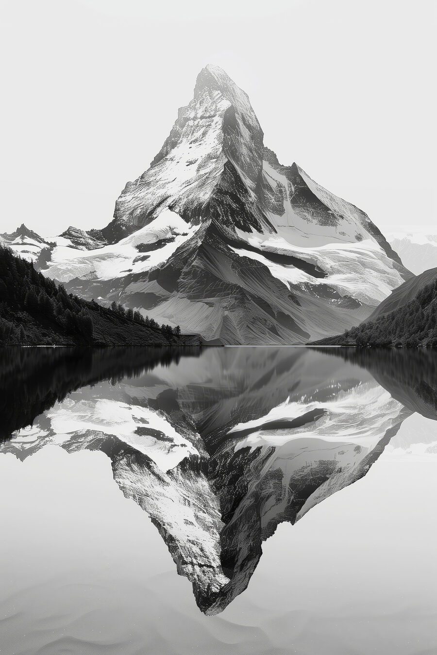 Montagna riflessa in bianconero — design completo