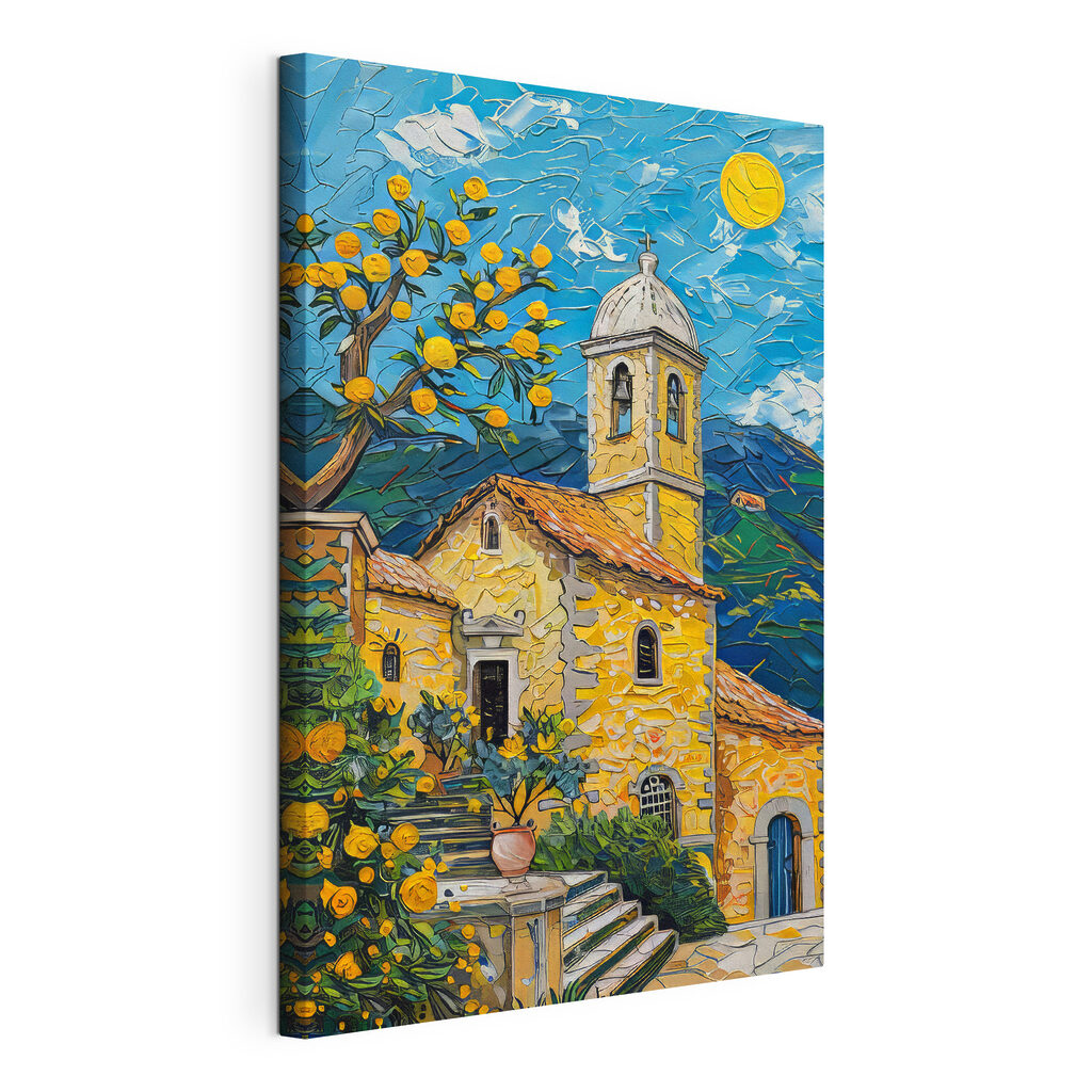 Cappella gialla, tela tesa e bordo avvolto