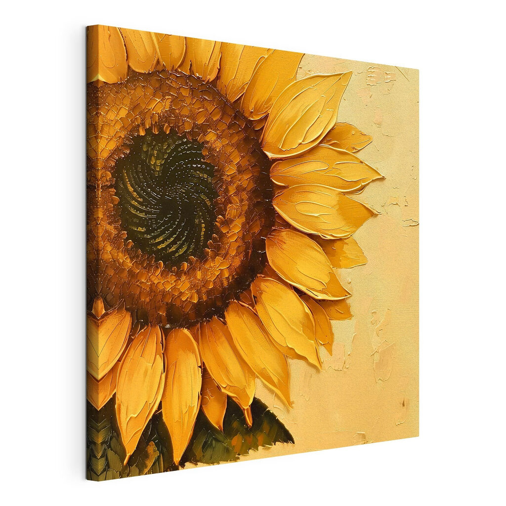 Girasole su giallo caldo, tela tesa e bordo avvolto