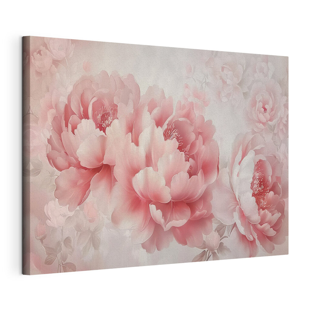 Peonie in rosa tenue, tela tesa e bordo avvolto