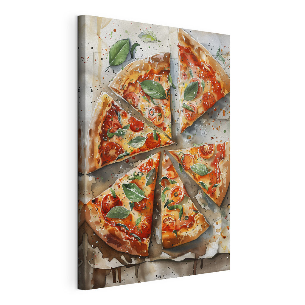 Pizza al basilico, tela tesa e bordo avvolto