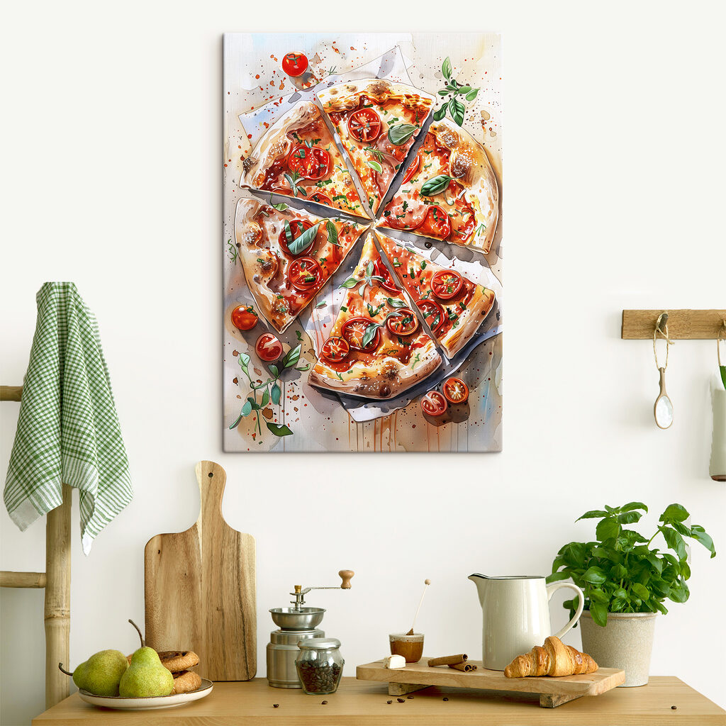 Pizza con pomodorini in un ambiente