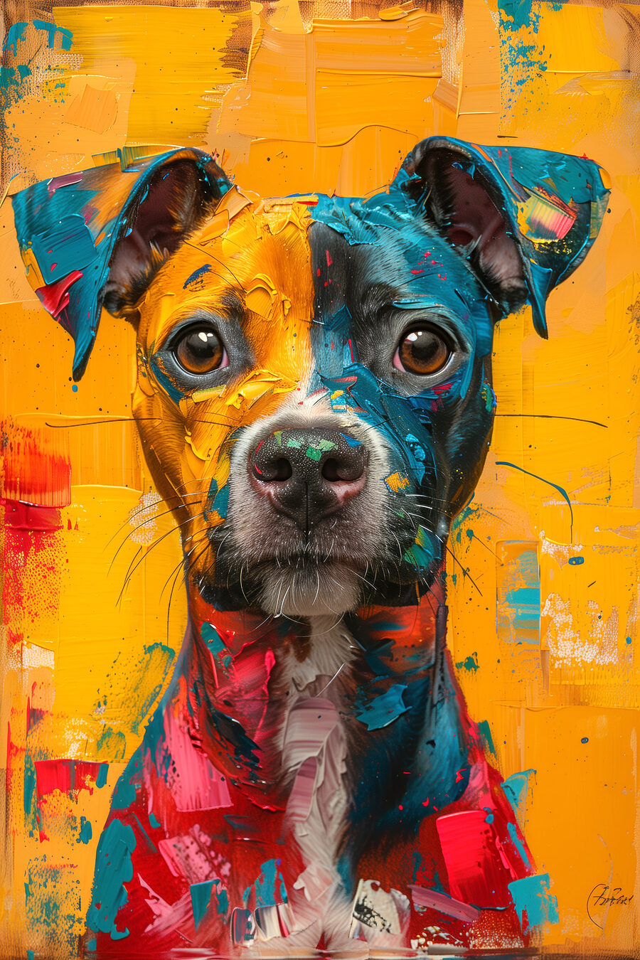 Cane tra colori solari — design completo