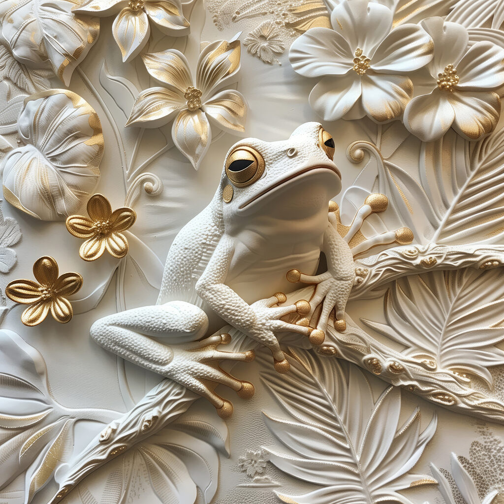Rana tra fiori bianchi — design completo