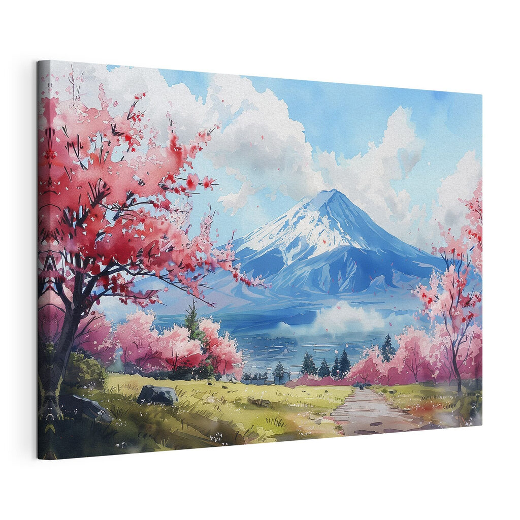 Montagne in fiore, tela tesa e bordo avvolto