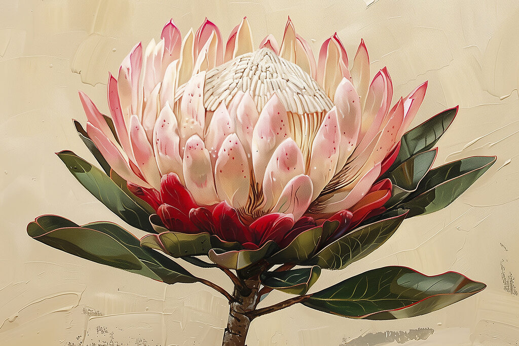 Protea che si apre — design completo