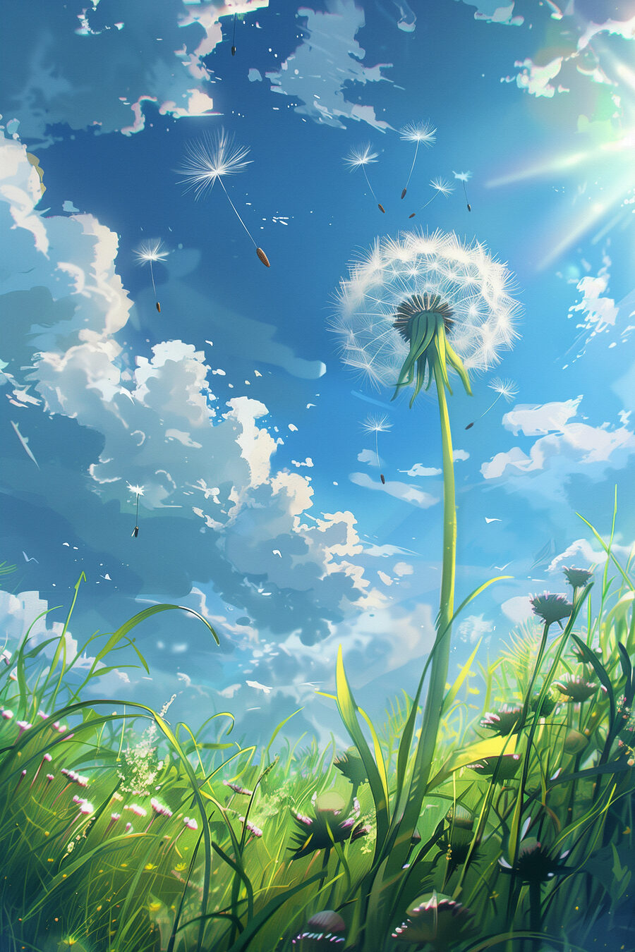 Soffione sotto cielo azzurro — design completo