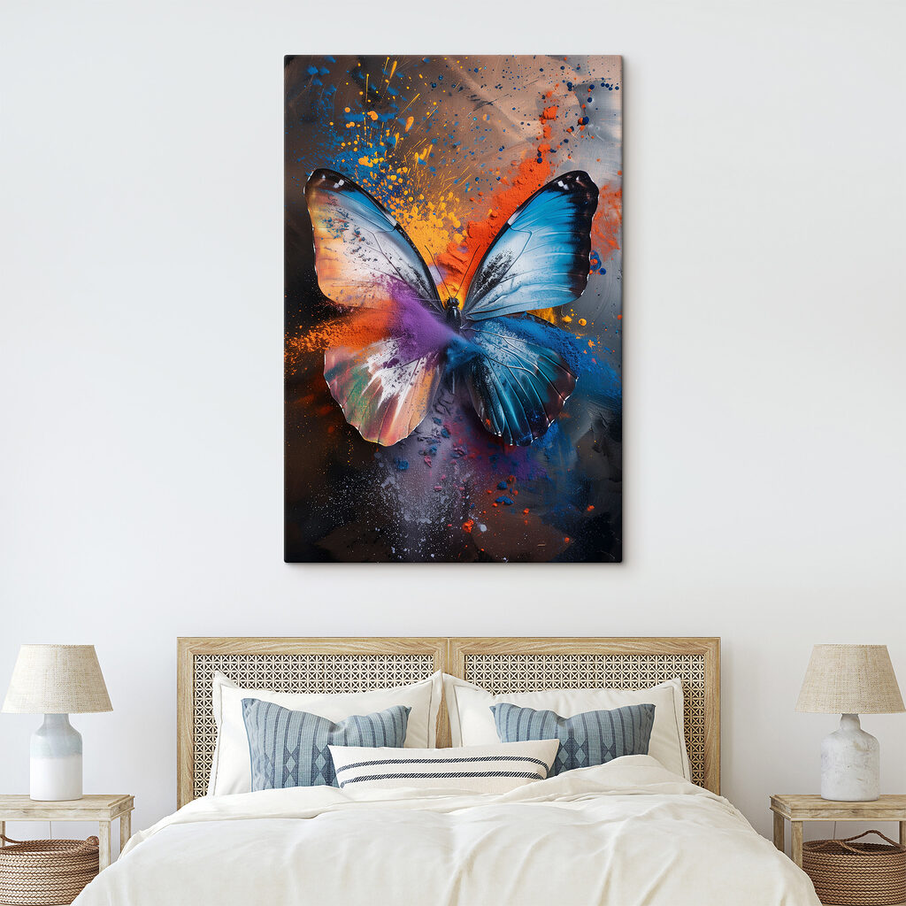 Farfalla blu tra schizzi — ambiente 2
