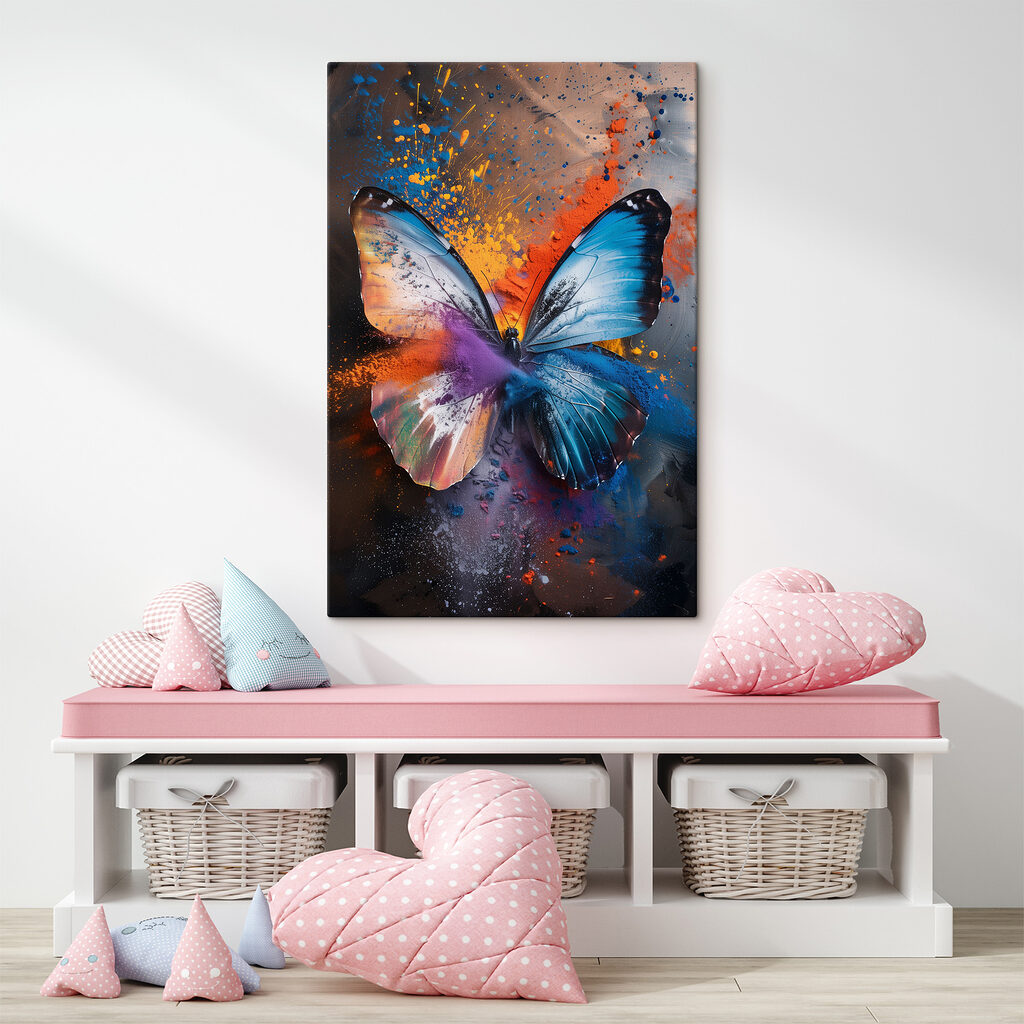 Farfalla blu tra schizzi — ambiente 1