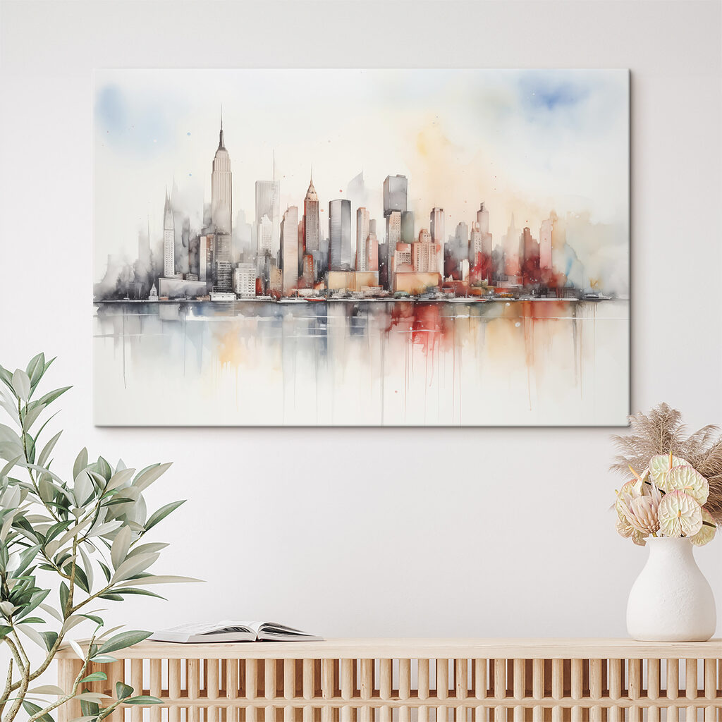 Skyline ad acquerello in un ambiente