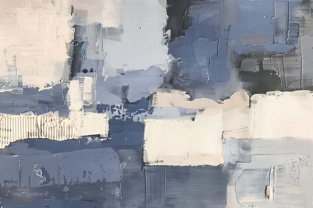 Blocchi grigio-azzurri su crema — design completo
