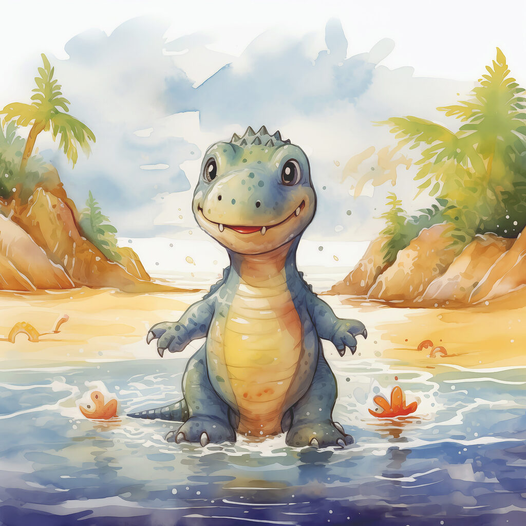 Dinosauro in acqua bassa — design completo