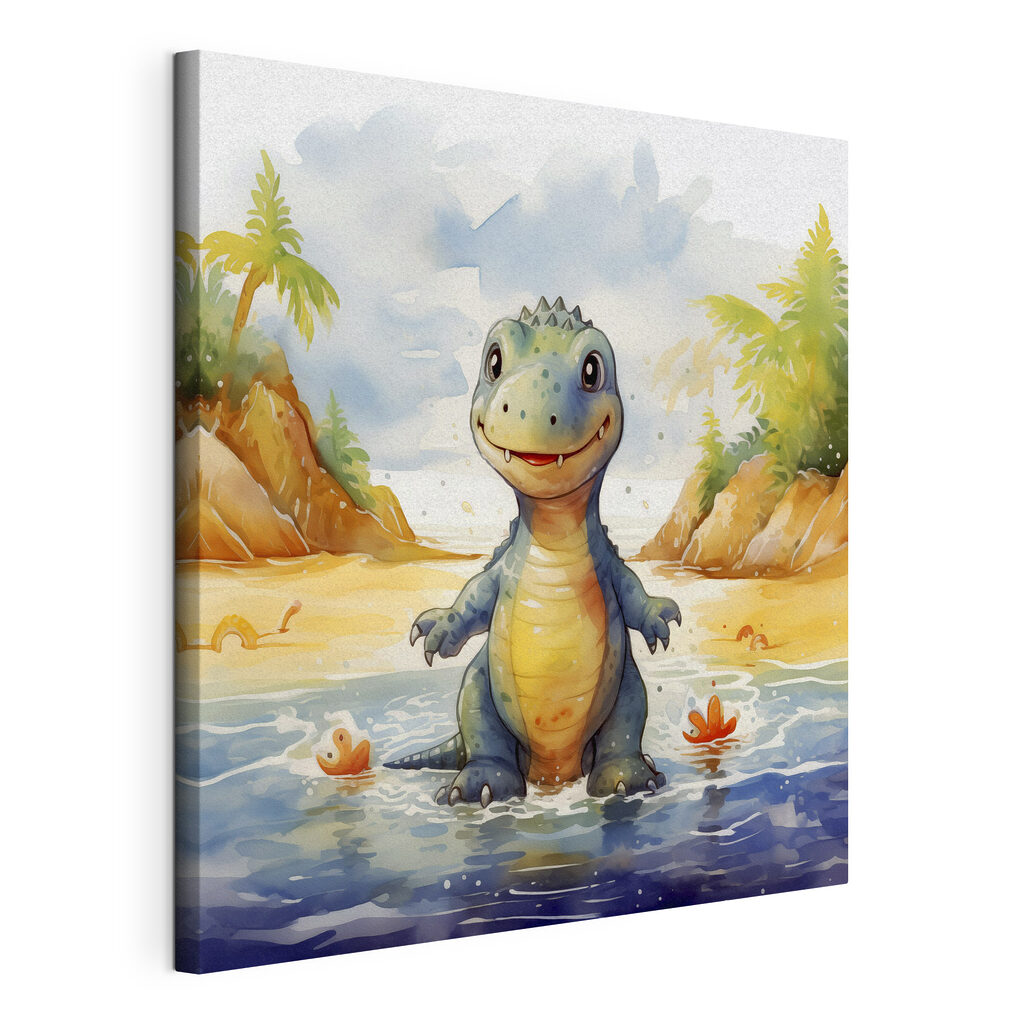 Dinosauro in acqua bassa, tela tesa e bordo avvolto