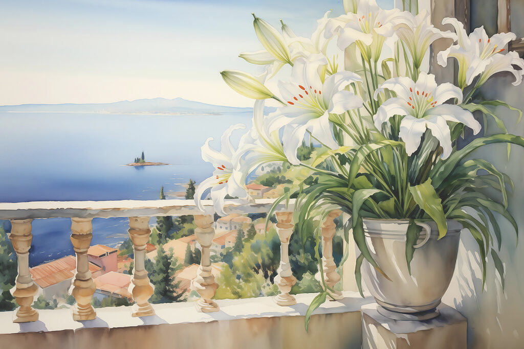 Gigli bianchi sul mare — design completo
