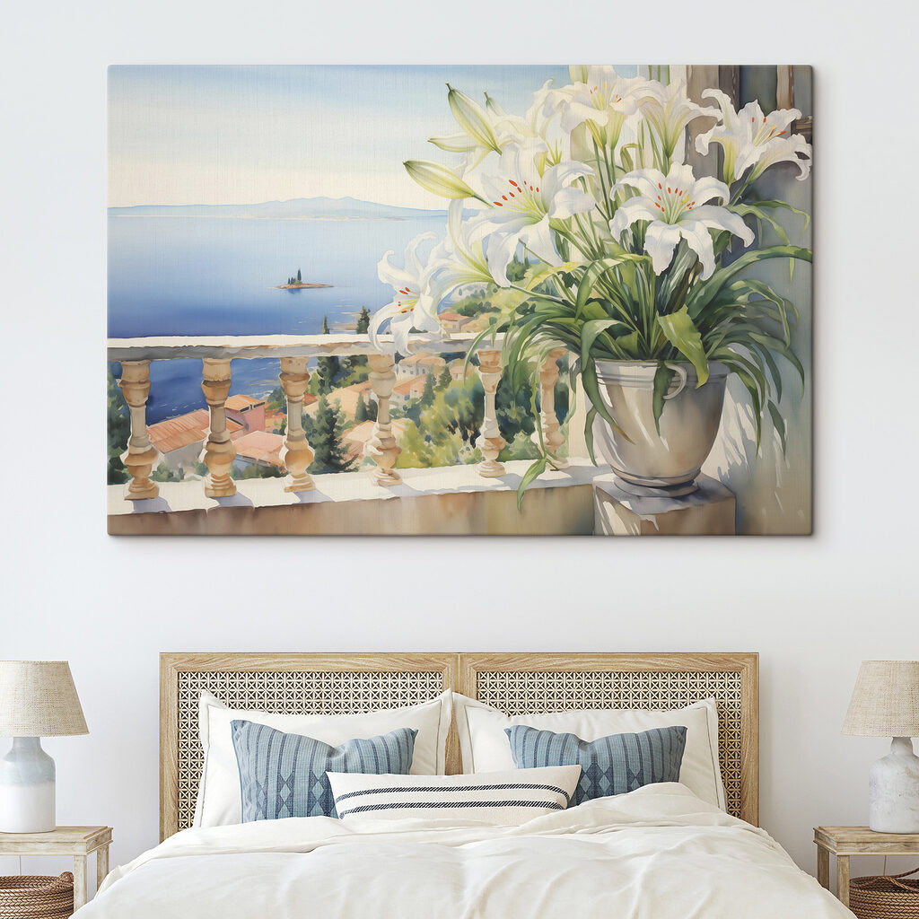 Gigli bianchi sul mare in un ambiente