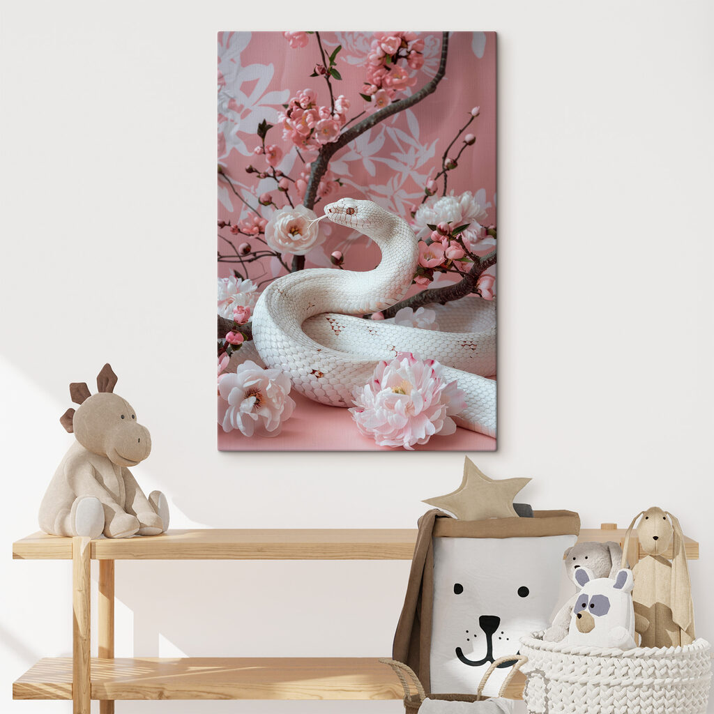 Serpente tra fiori rosa — ambiente 2