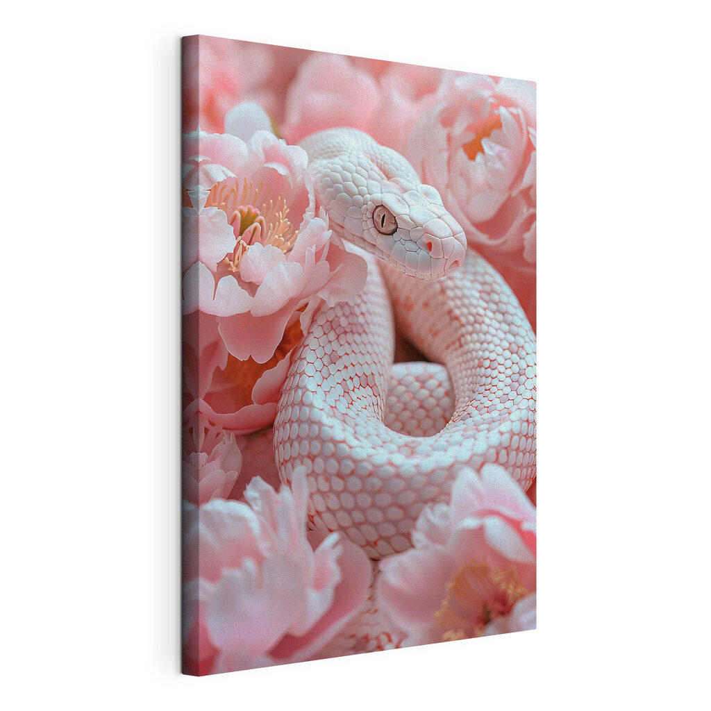 Serpente tra le rose, tela tesa e bordo avvolto