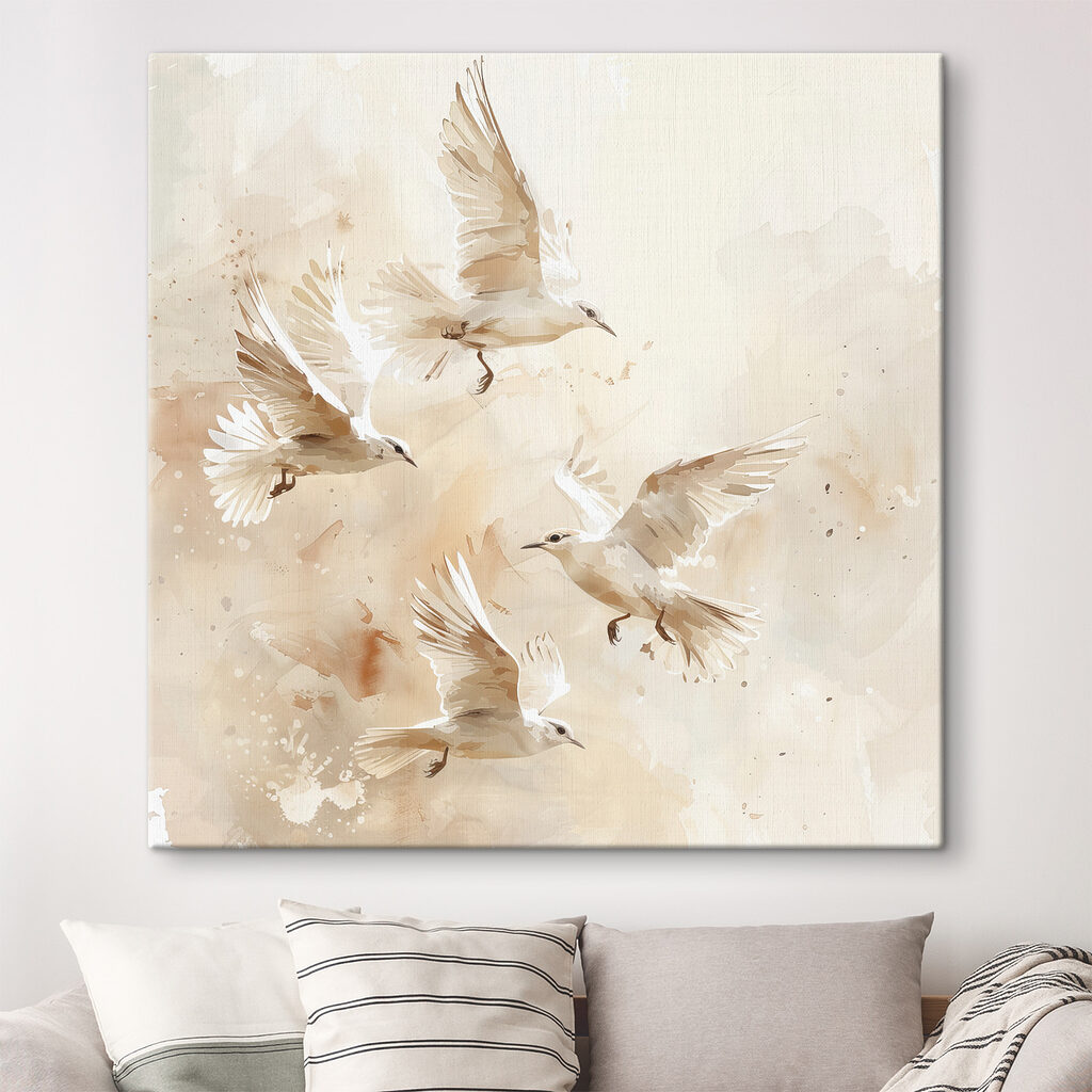 Colombe tra pennellate chiare — ambiente 1