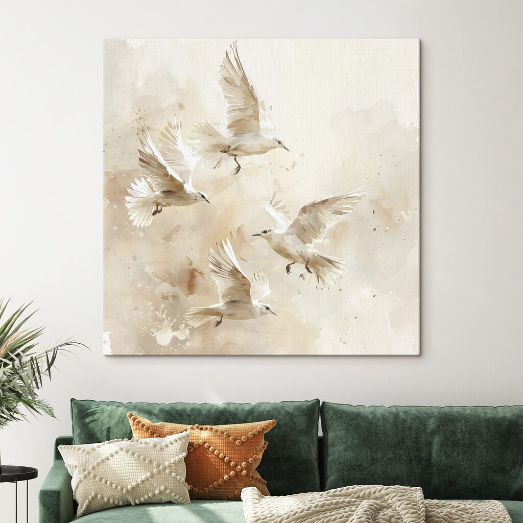 Colombe tra pennellate chiare — ambiente 3
