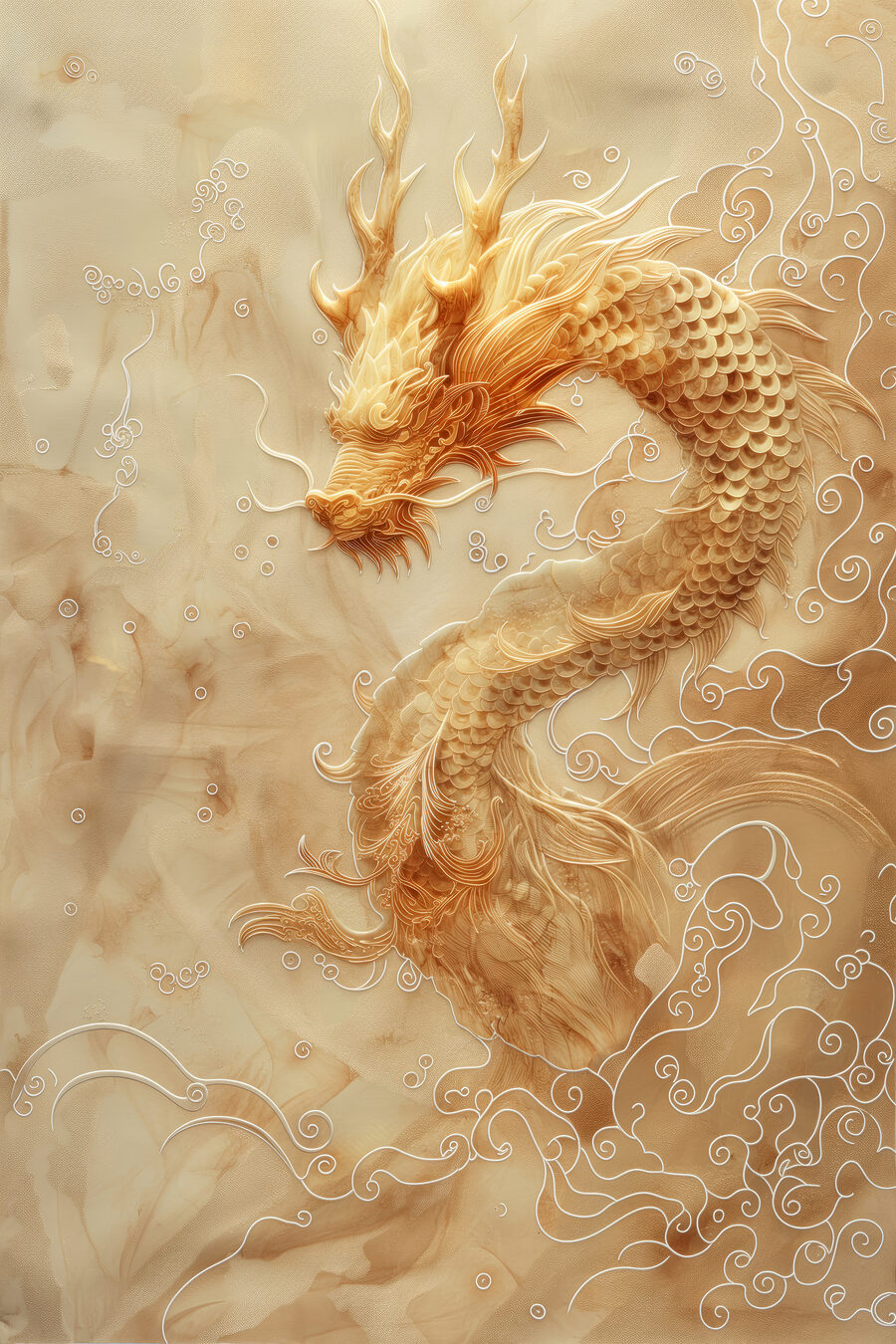 Drago tra nuvole dorate — design completo