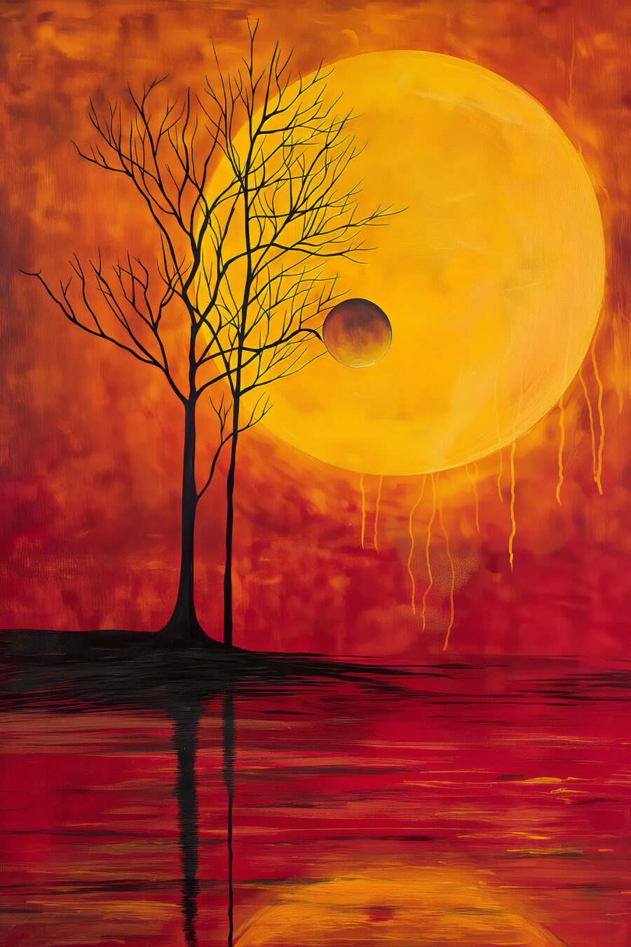 Alberi e luna arancione — design completo