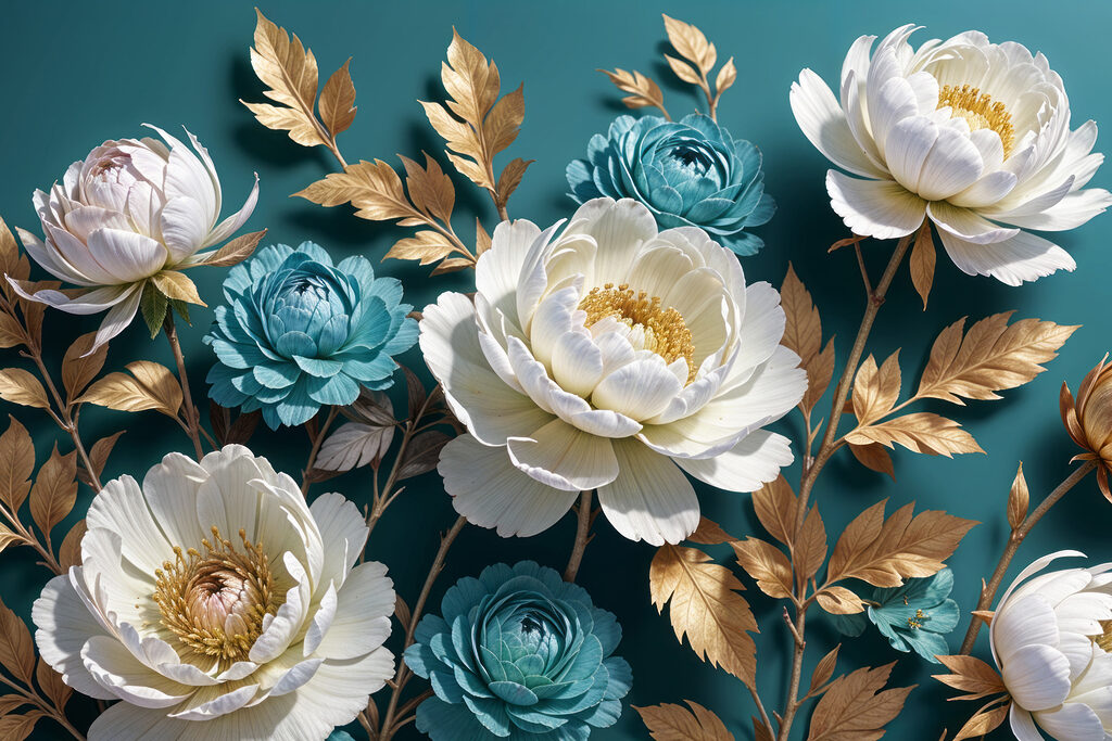 Fioritura bianca su petrolio — design completo