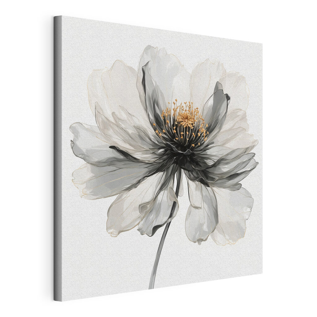 Fiore in acquerello grigio, tela tesa e bordo avvolto