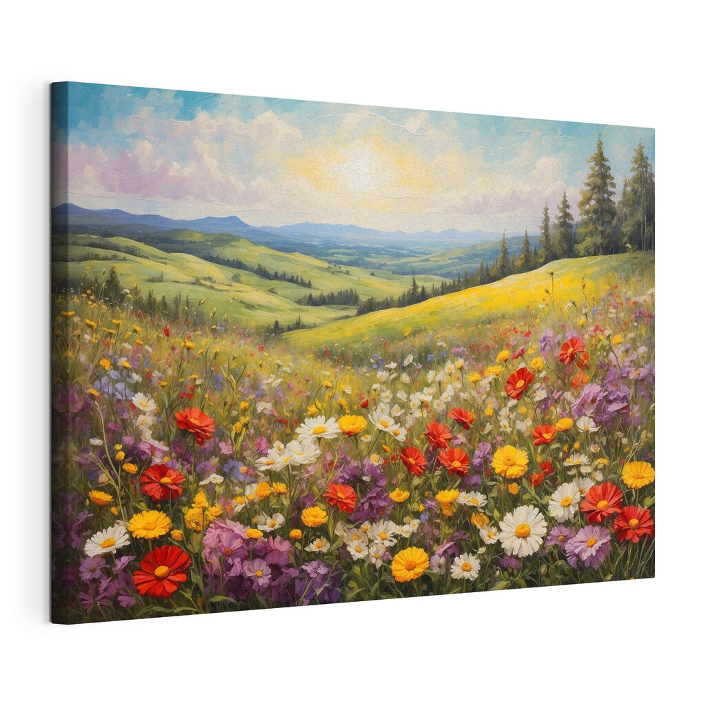 Mare di fiori, tela tesa e bordo avvolto