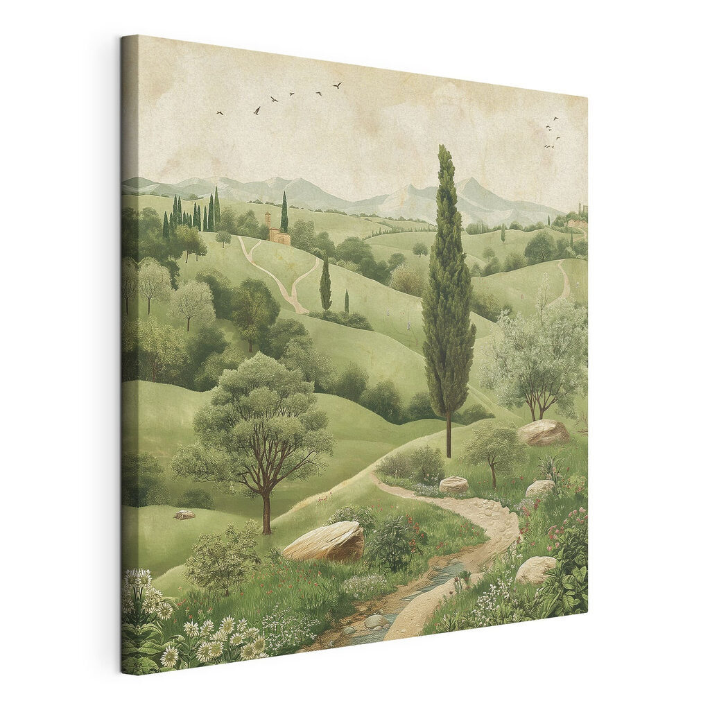 Cipresso lungo il sentiero, tela tesa e bordo avvolto