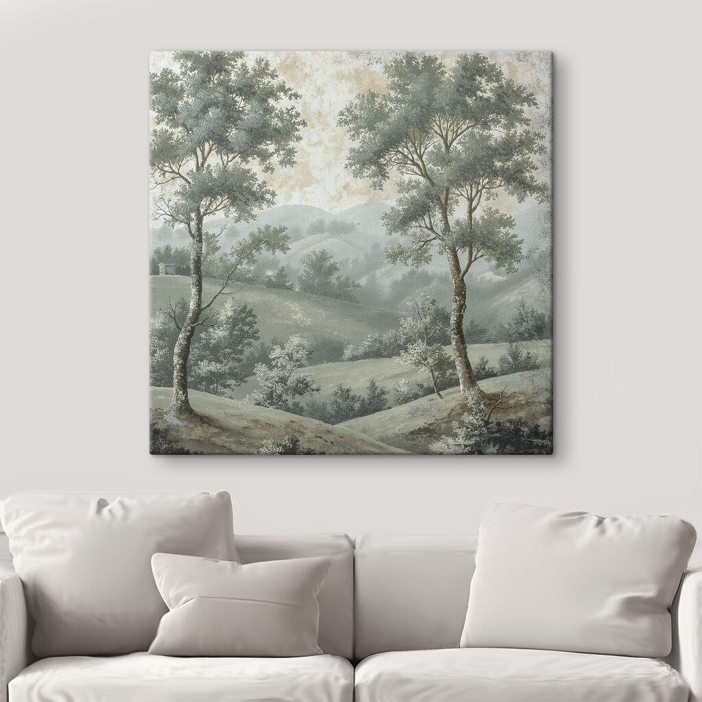 Due alberi, colline nebbiose — ambiente 2