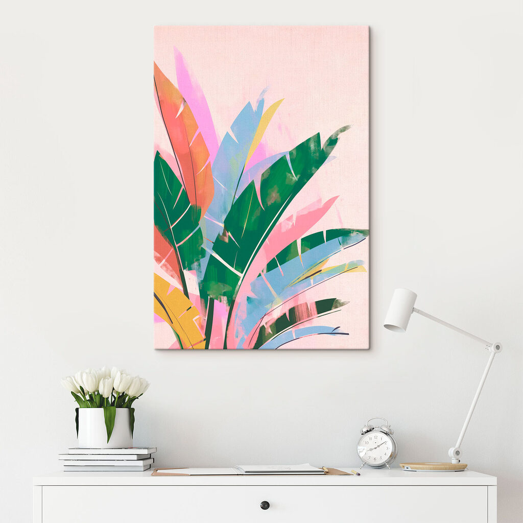 Foglie pastello su rosa — ambiente 1