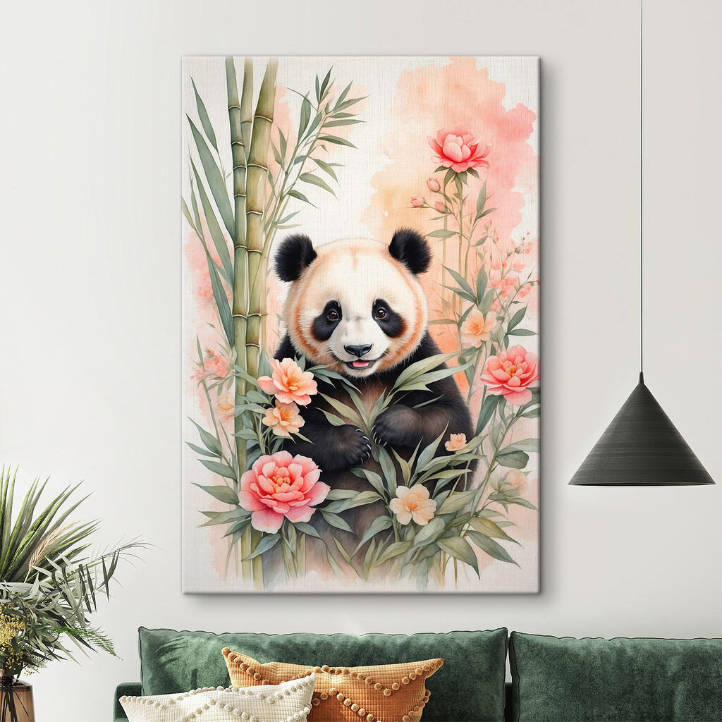Panda tra fiori rosa — ambiente 2