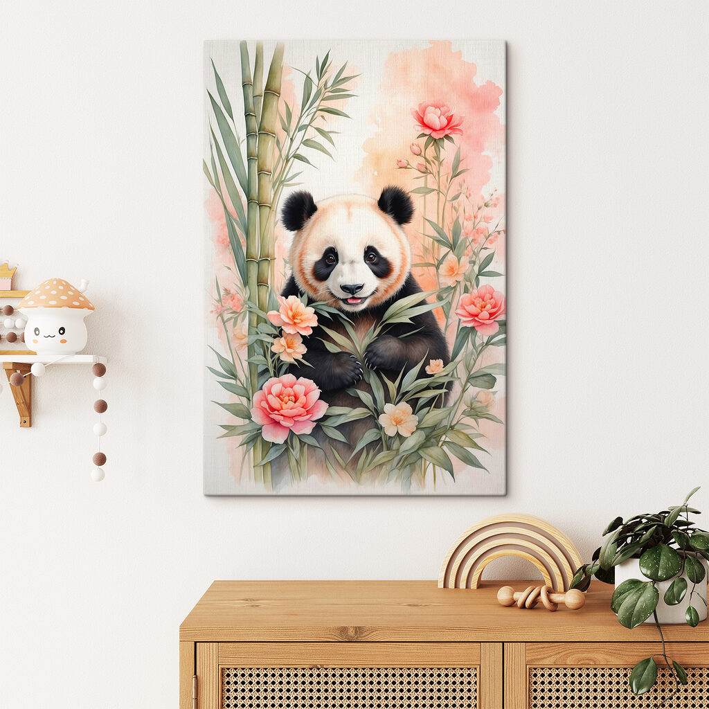 Panda tra fiori rosa — ambiente 3